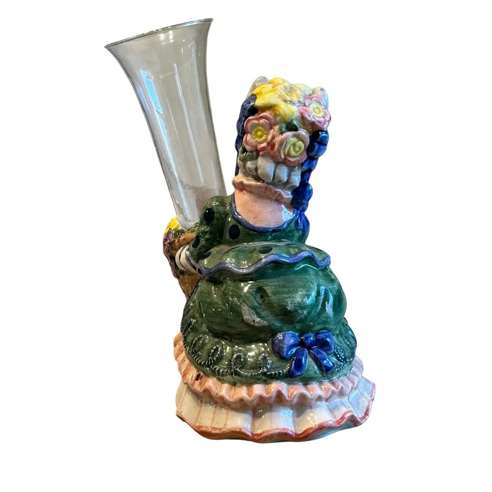 Fitz and Floyd Ceramic Bunny Girl Vase with‎ Glass Insert 1995 Cottagecore